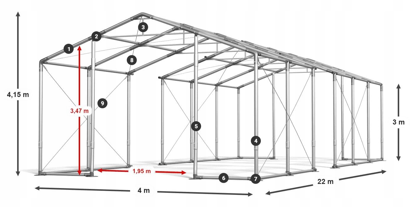 Namioty Imprezowe 4x22m [3m] Handlowe DAS 560 WP Szerokość 4 m