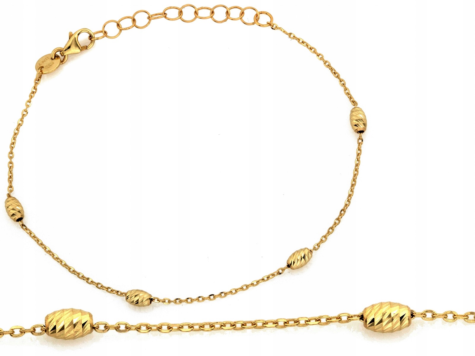 Zlatý náramek 585 jemný 1.39 g s oválnými ozdobami 19 Cm