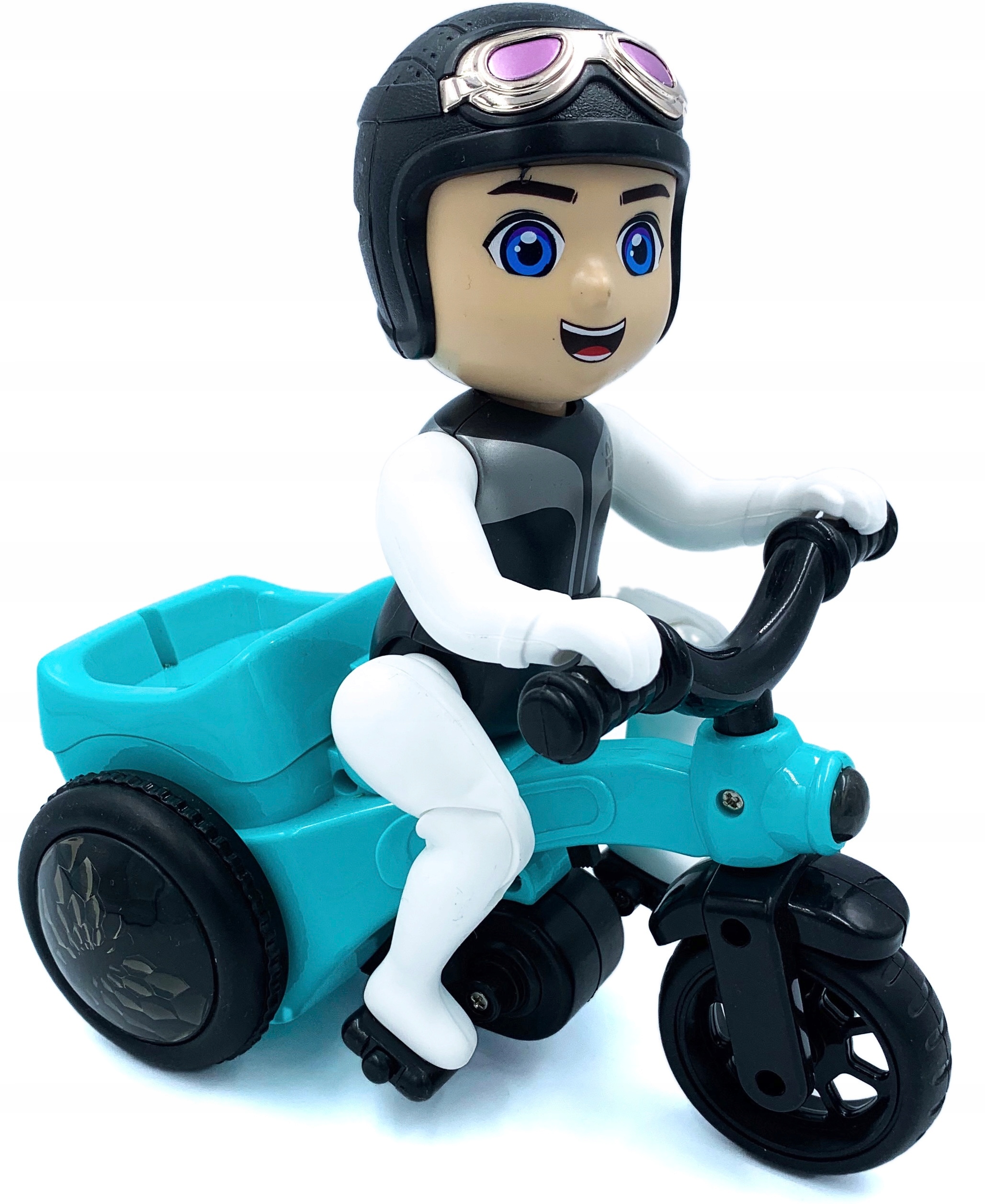 

Chłopiec na rowerze pedałuje robi akrobacje motor