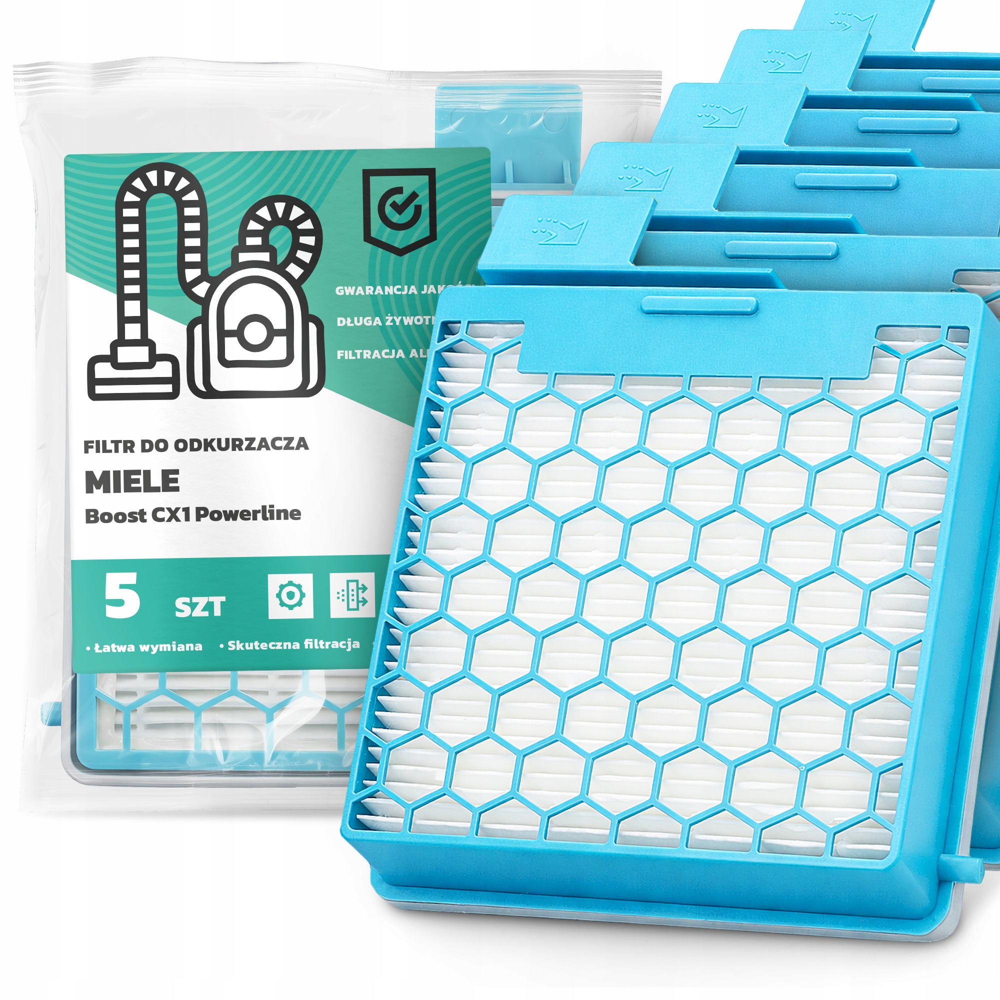 5 x Vzduchový Filtr pro vysavač Miele Boost CX1 Powerline Hepa Em-w