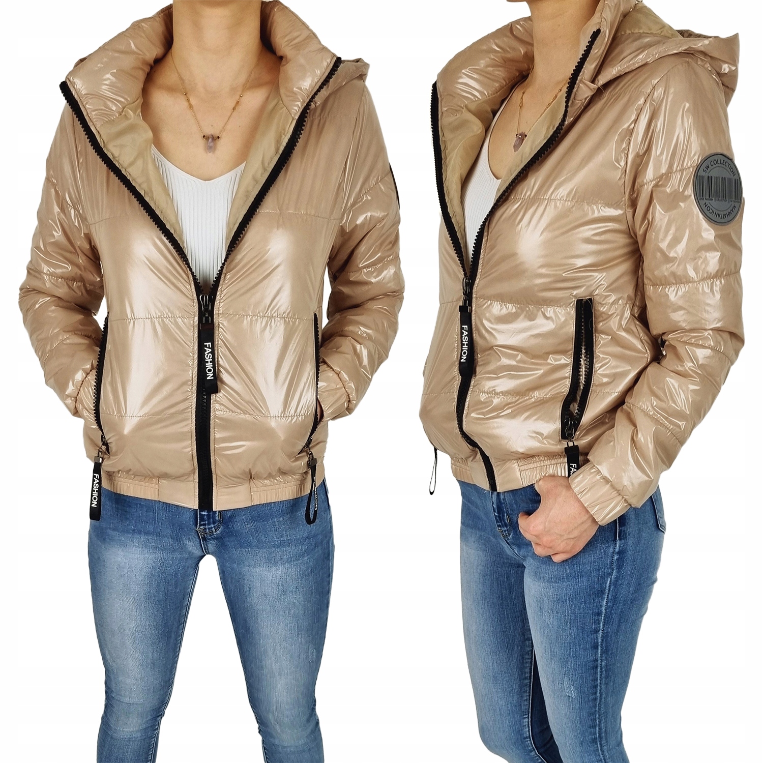 #dámská Prošívaná Bunda Kapuce Lesklá Barvy#