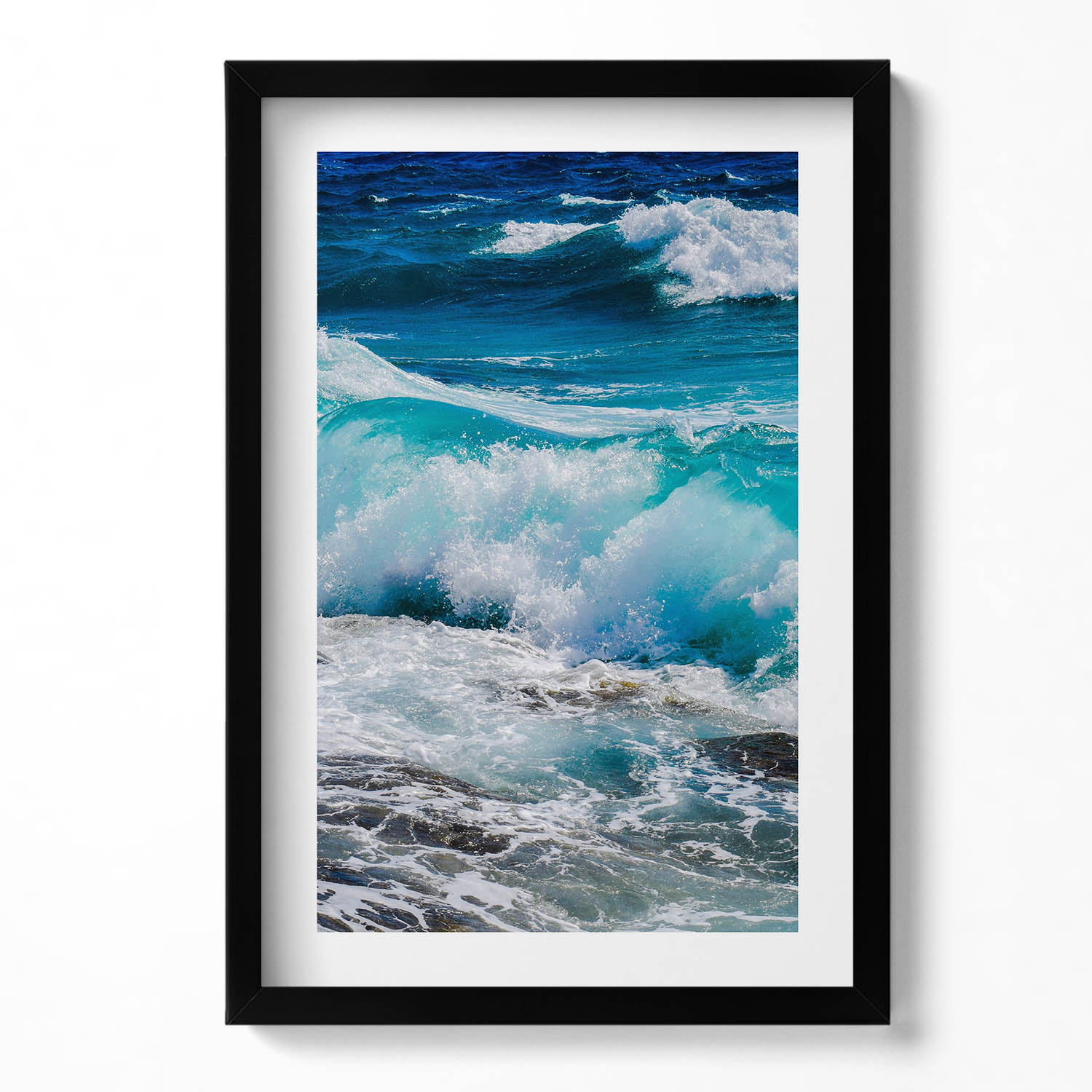 Dekorativní obraz s grafikou v krásném rámu Mořské modré vodní vlny 40x60 cm