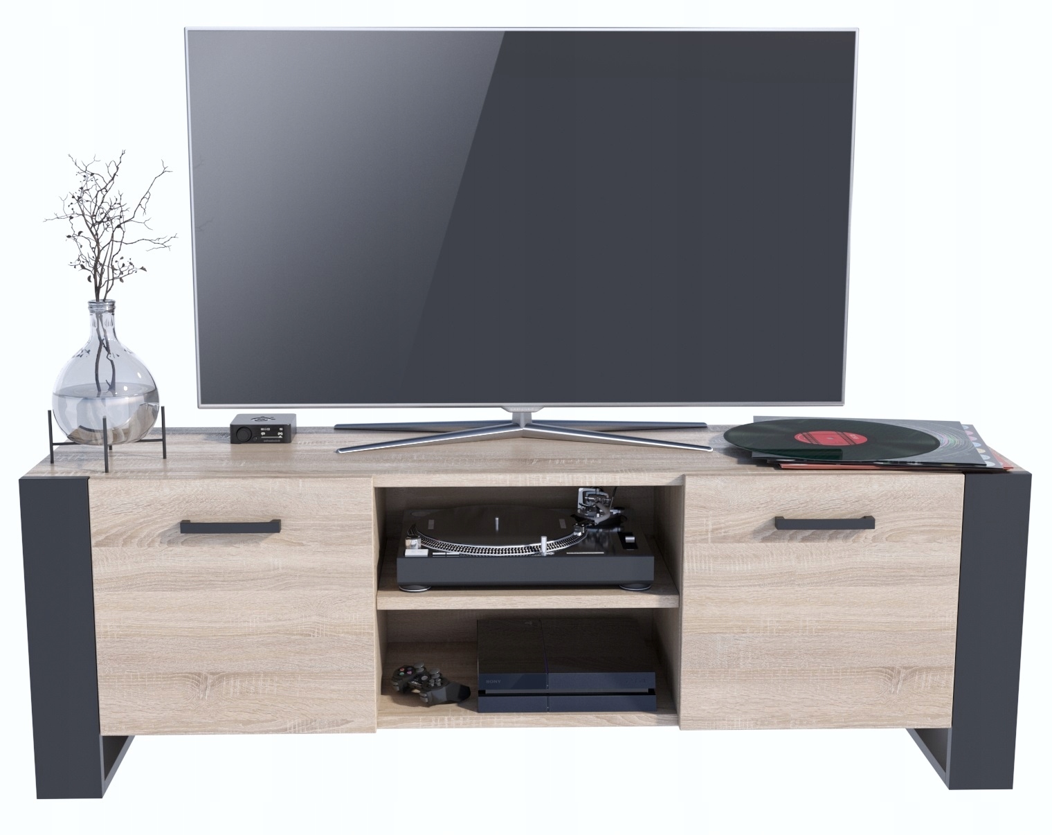 Stojacia skrinka Rtv Alba 185 cm komoda sonoma-čierna Per