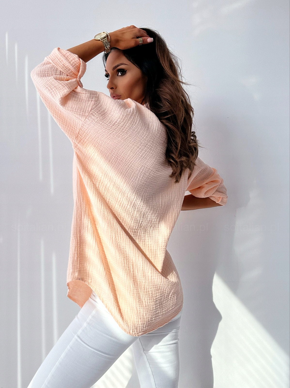 MUŚLINOWA KOSZULA HARTLEY - BRZOSKWINIOWA Wzór dominujący bez wzoru