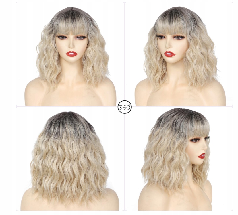 Vlnitá paruka s ofinou Short Mix Blonde, syntetická, 30 cm