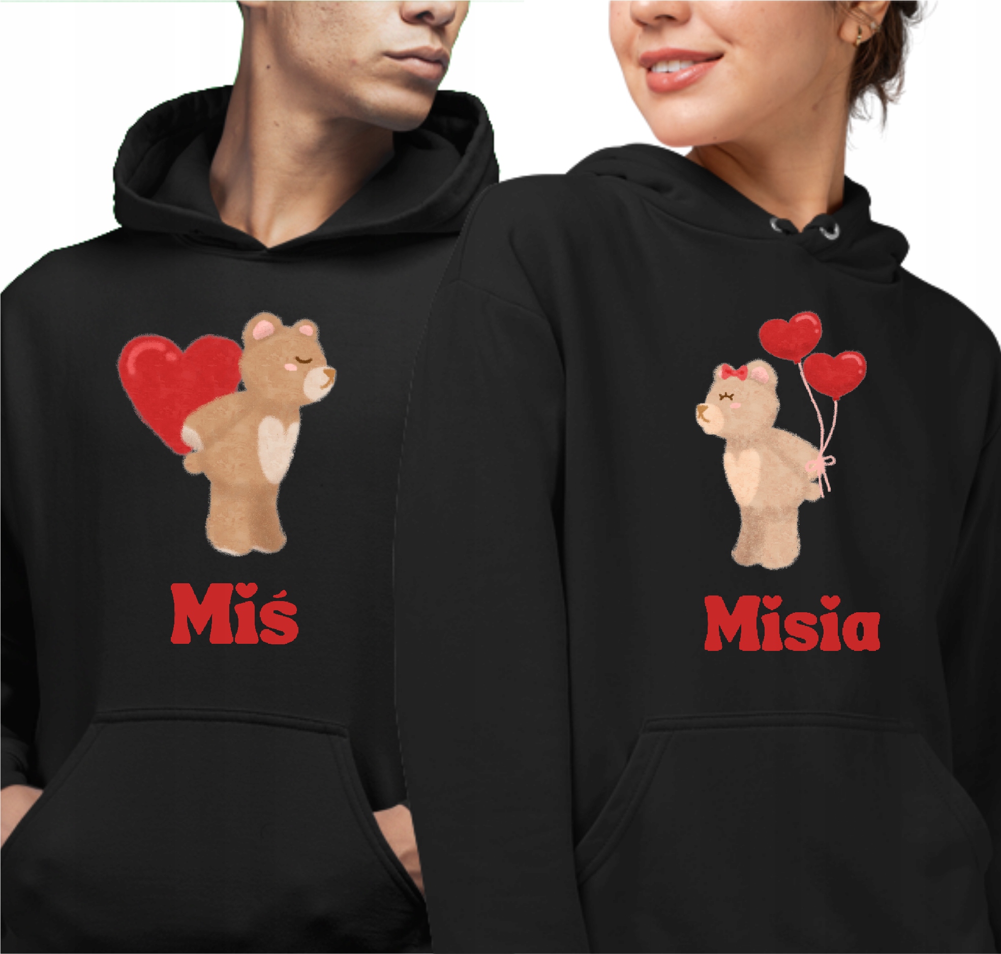 Mikiny pro páry Medvídek a Medvídek Dárek k Valentýnu Sada dvou mikin XL