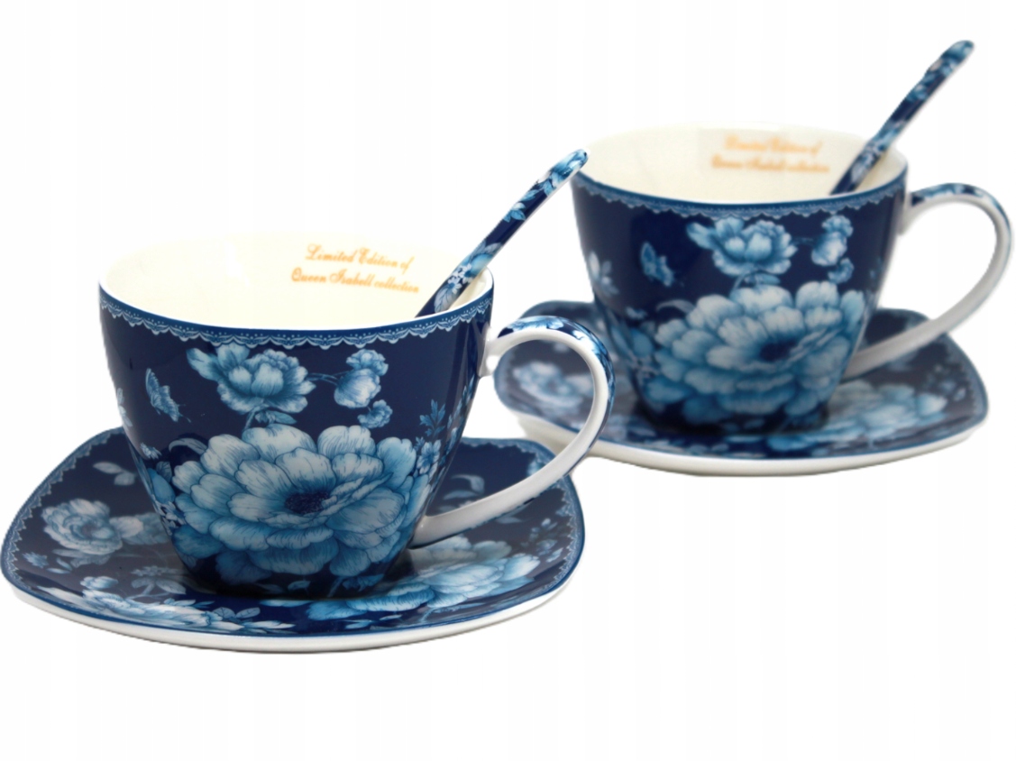 Šálky sada pro dva lžička podšálek motiv růže jako dárek