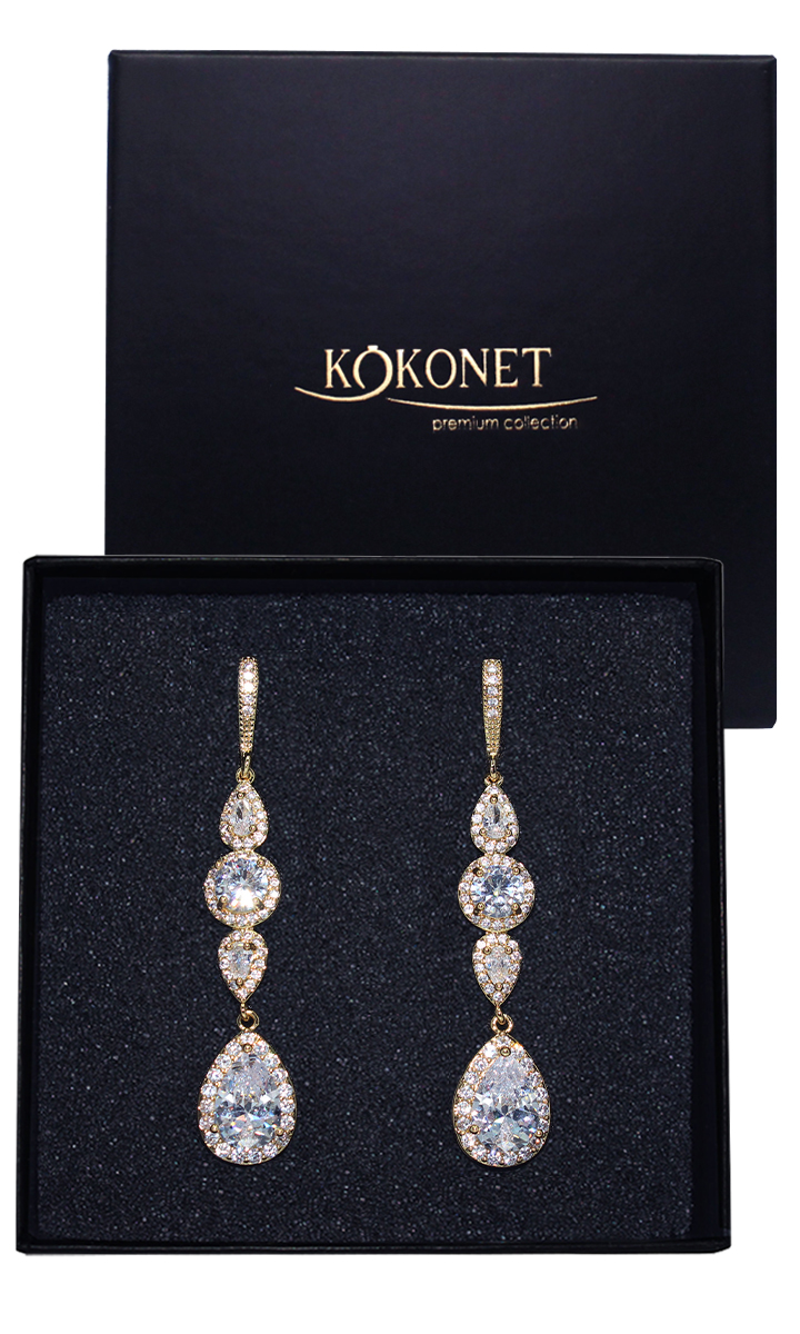 Elegantní dlouhé Náušnice svatební pozlacené Nádhernými diamanty