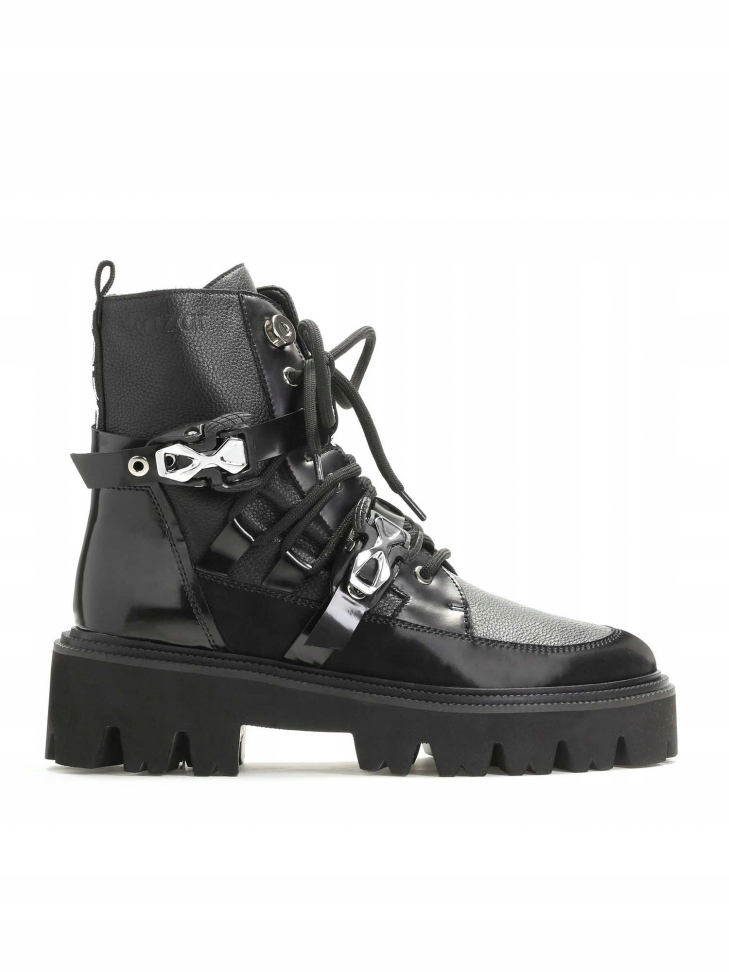 Černé dámské kotníkové boty , avantgardní kožené boty, vojenské kanady , boty Kazar 41