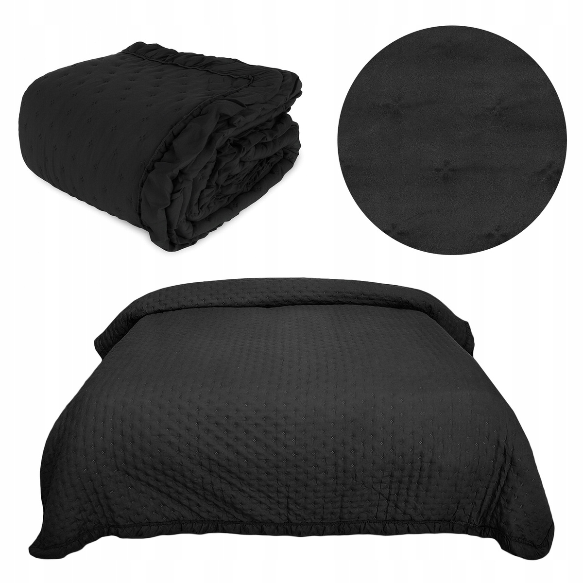 Přehoz na postel pohovka kapa prošívaná 220x240 s Volánkem kapa Celia Černá