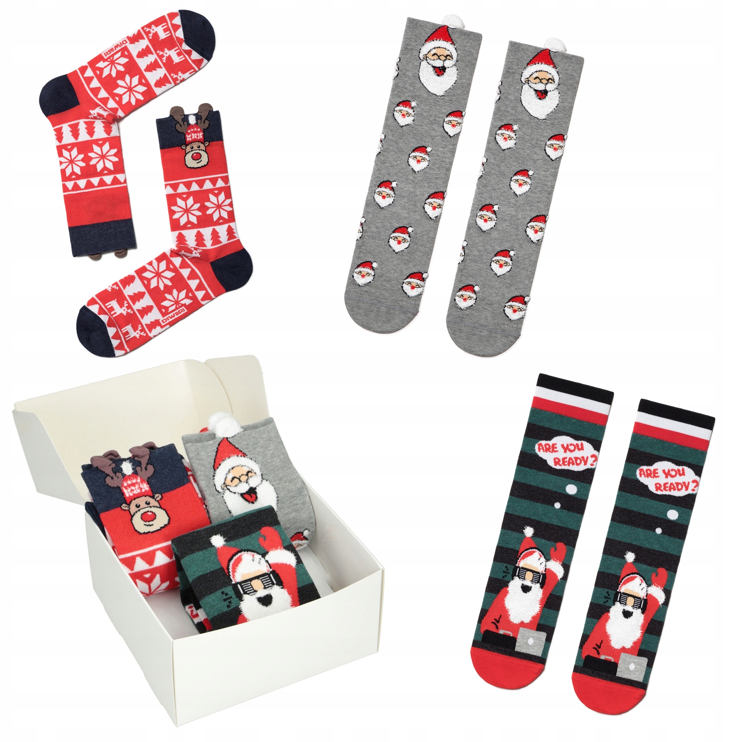 3 PARY ŚWIĄTECZNE SKARPETY MIKOŁAJ RENIFER PREZENT