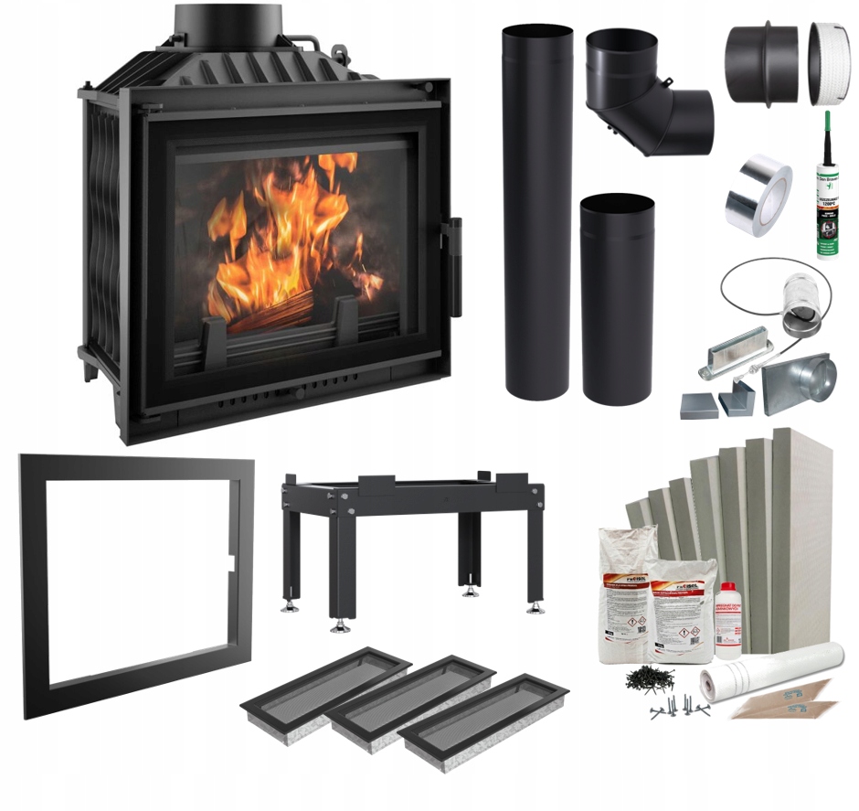 Vzduchové krbové Kratki Antek Deco 10kW Trubky Plechy Rámeček Skamol