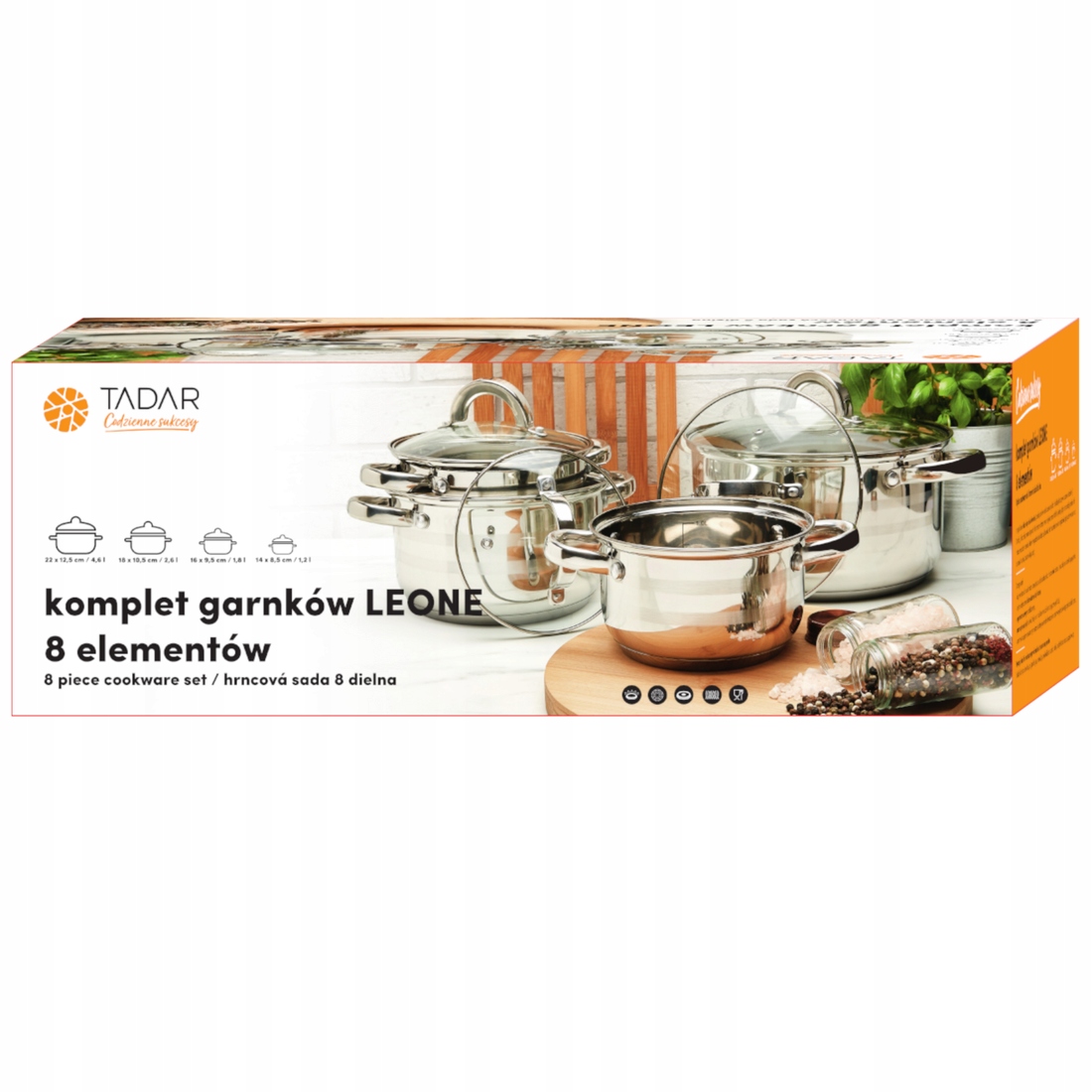 KOMPLET GARNKÓW NIERDZEWNYCH LEONE TADAR 8-EL. Liczba elementów w zestawie 8