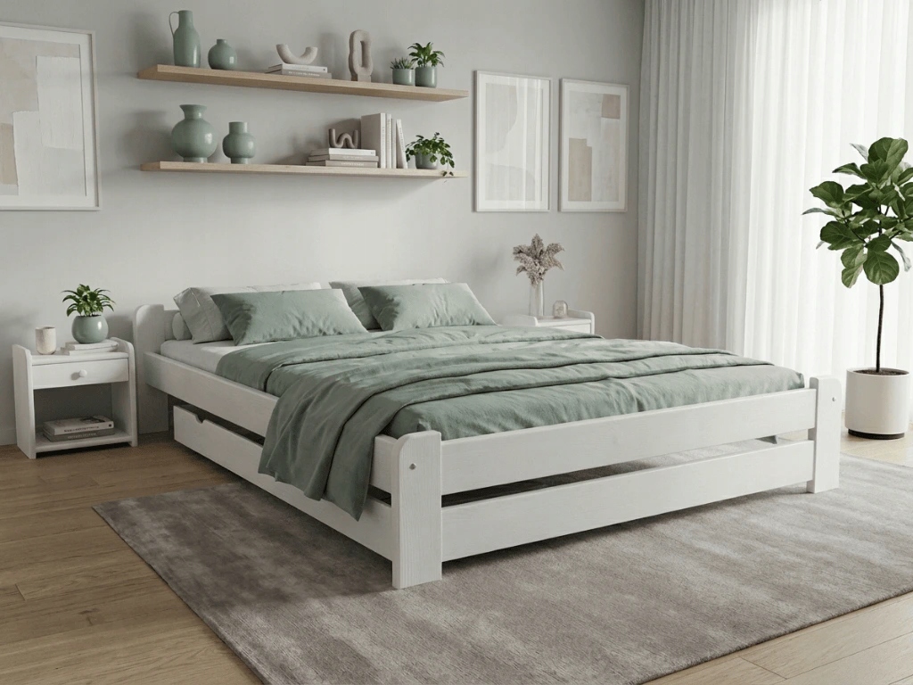 Łóżko Emily 120×200 cm, białe, stelaż listw. rolow., mat. Coco Maxi 20 cm