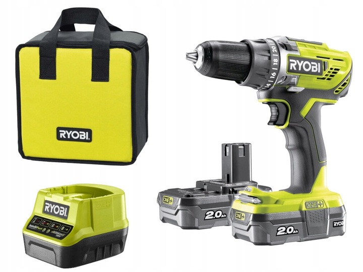 Ryobi Akumulátorový Aku Vrtačka 18V2xAh nabíječka taška R18DD2-220S