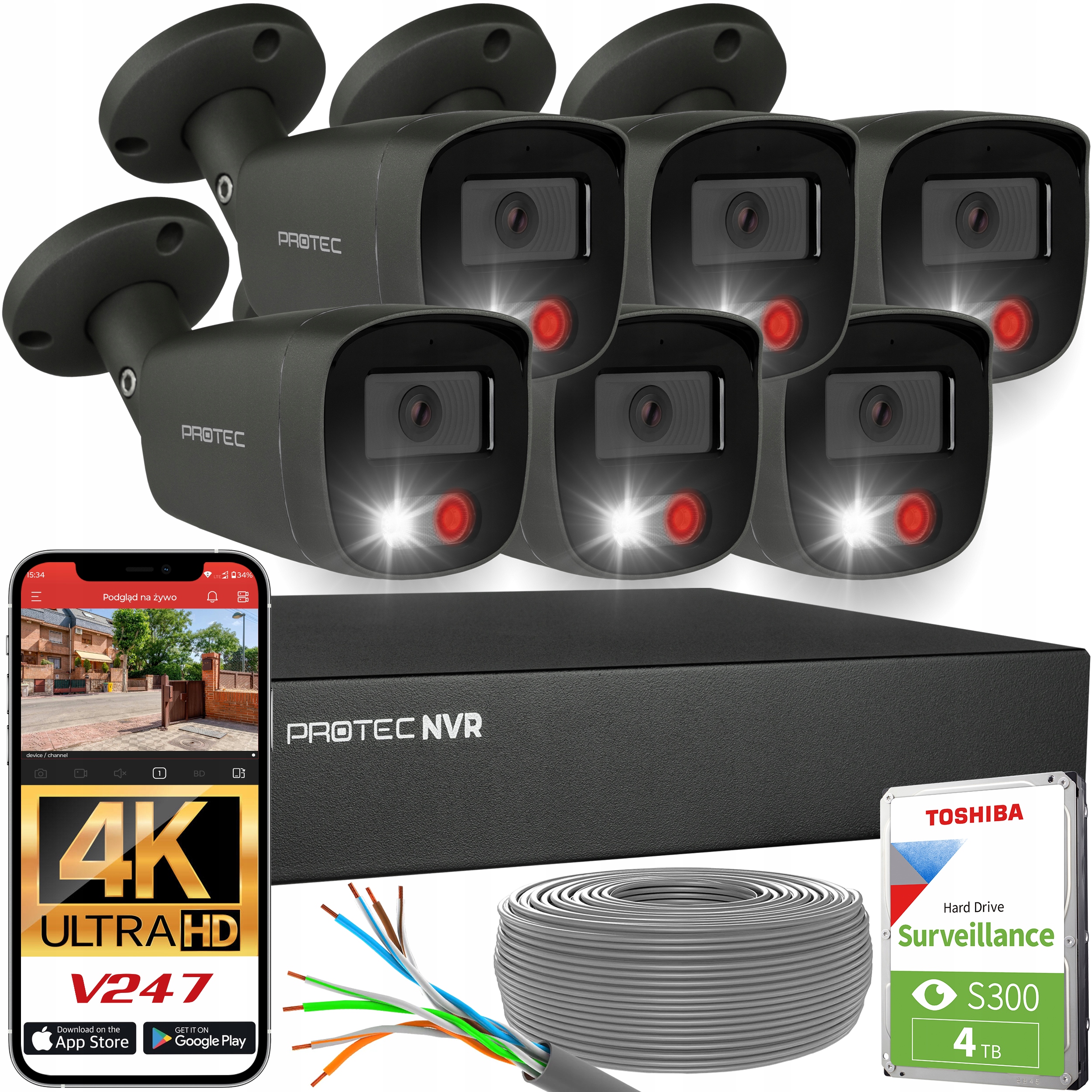 Sada pro monitorování 6 kamer Uhd 4K grafitové Ip PoE inteligentní detekce