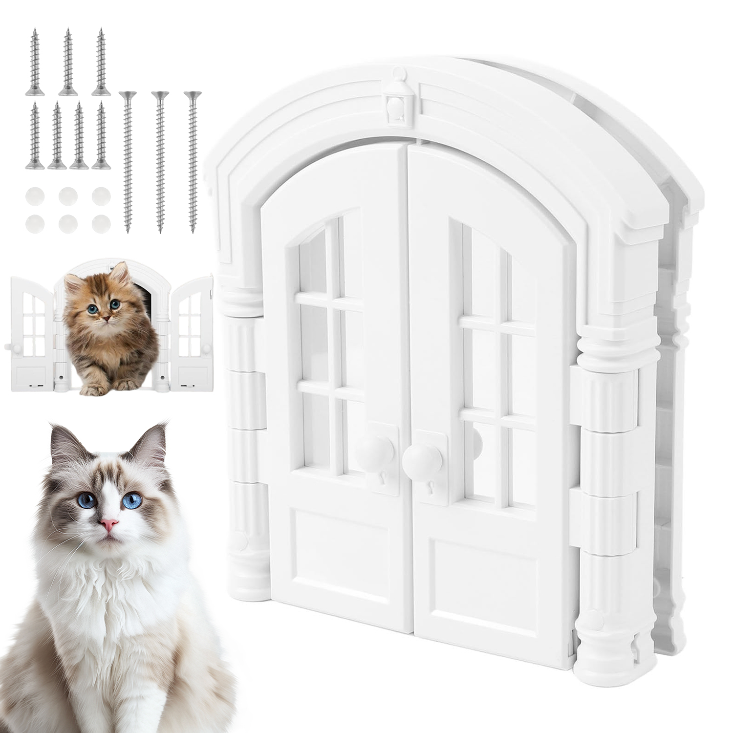 Levně Oboustranná Dvířka Pro Kočky Francouzská S Okénky Pro Bezpečný Průchod