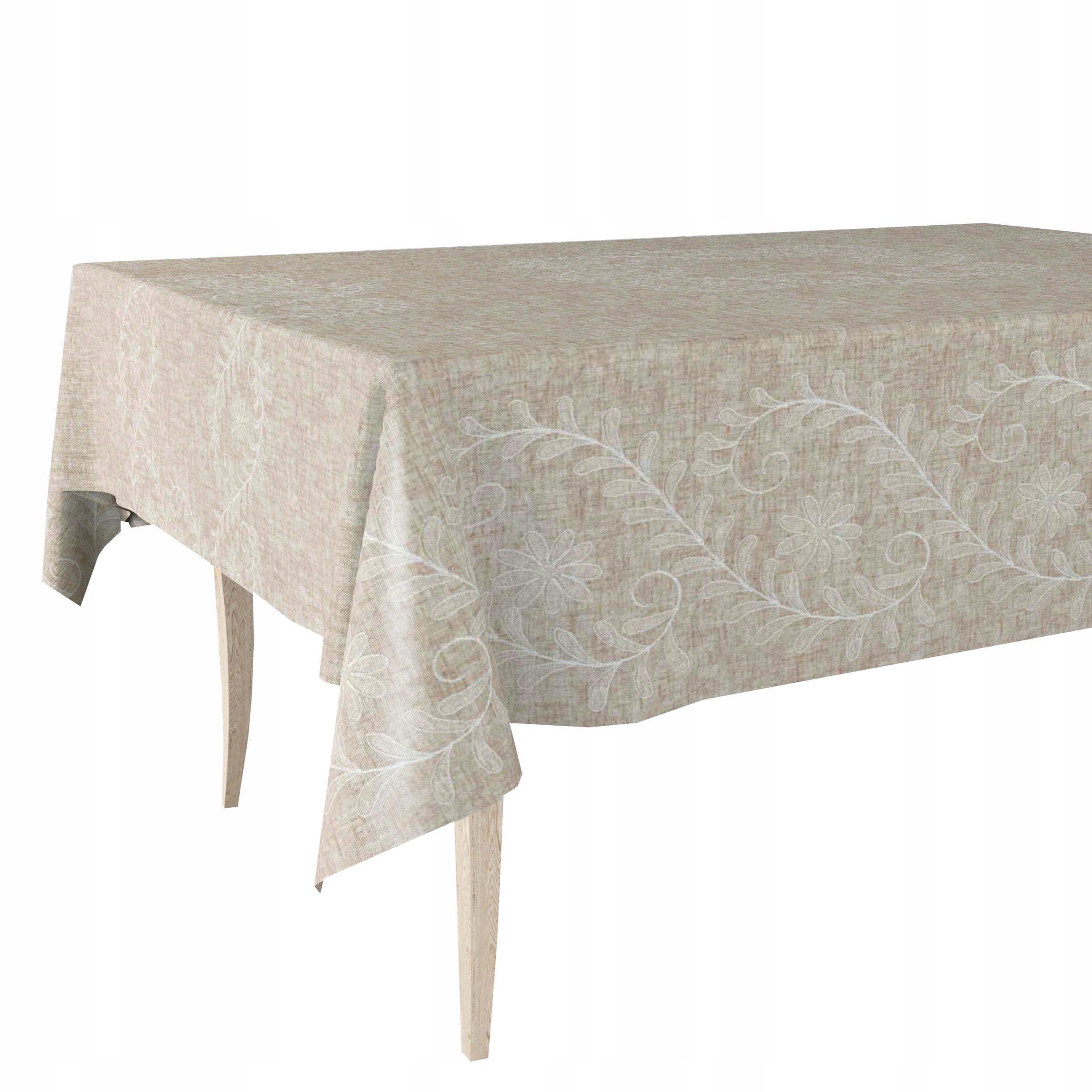 Cerata Hrubý Ubrus Z Ceraty Béžový Len Květy Větvička 140x450