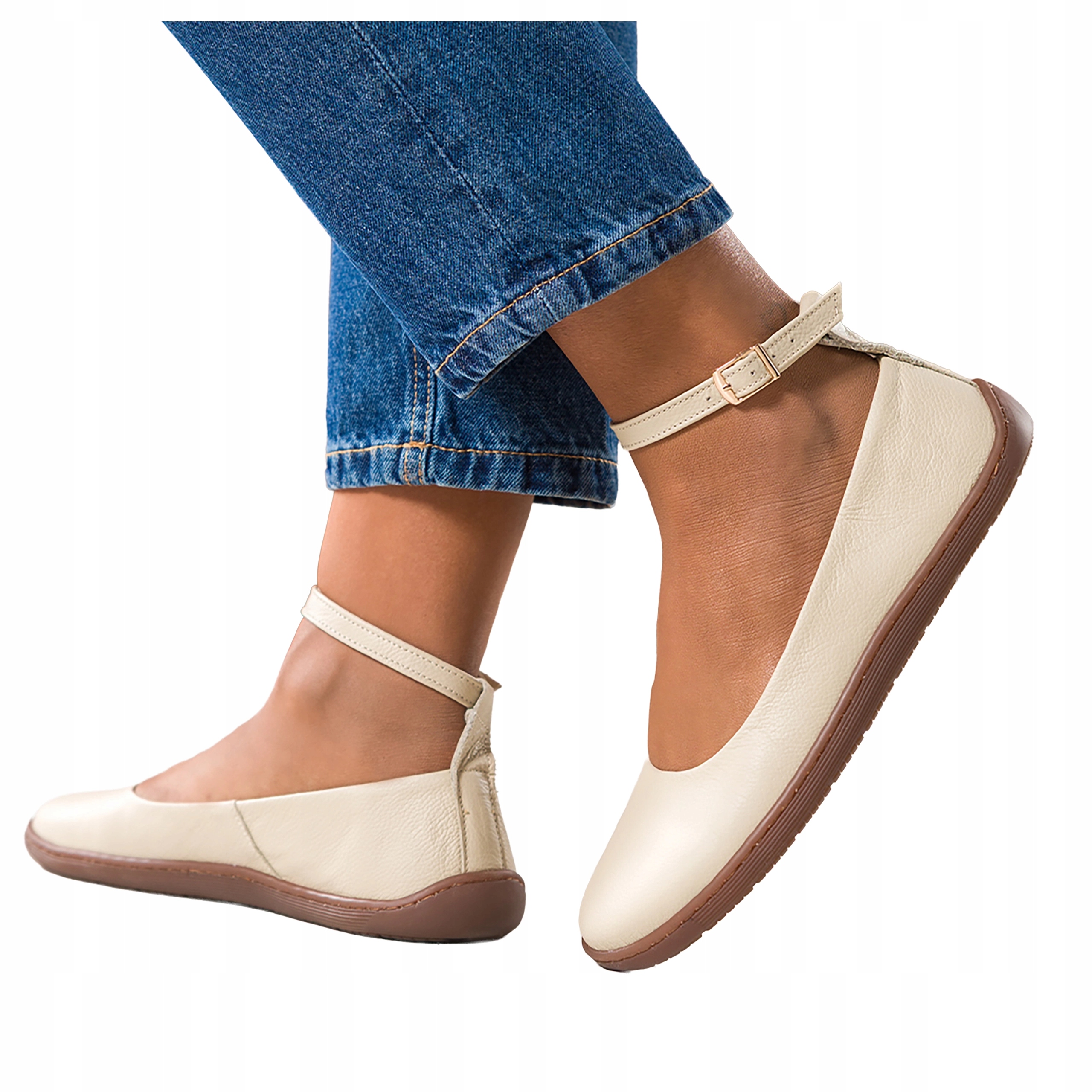Světle béžové Baleríny Dámské Modne Kožené Ploché Pohodlné Barefoot r. 40