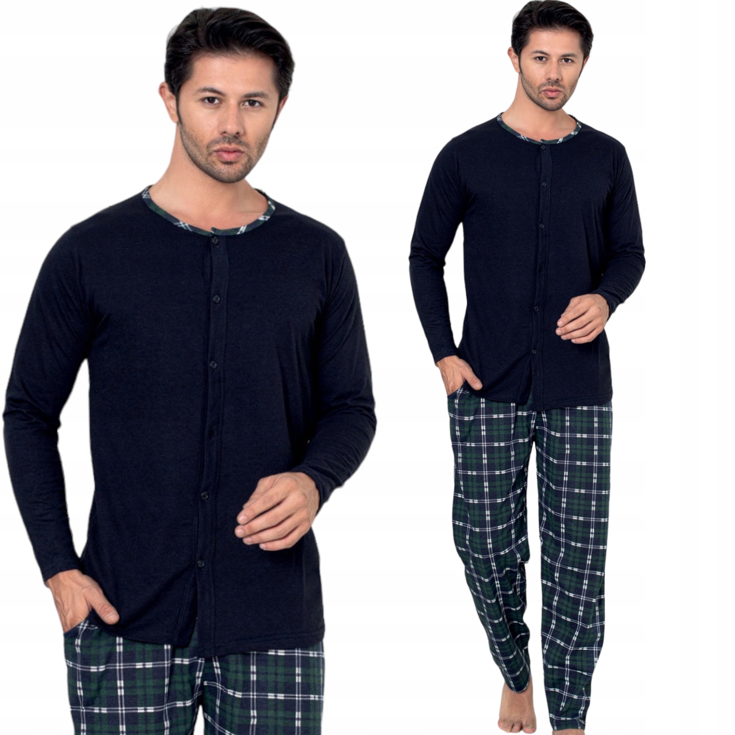 PIŻAMA MĘSKA DŁUGI RĘKAW CAŁA ROZPINANA/BAWEŁNA