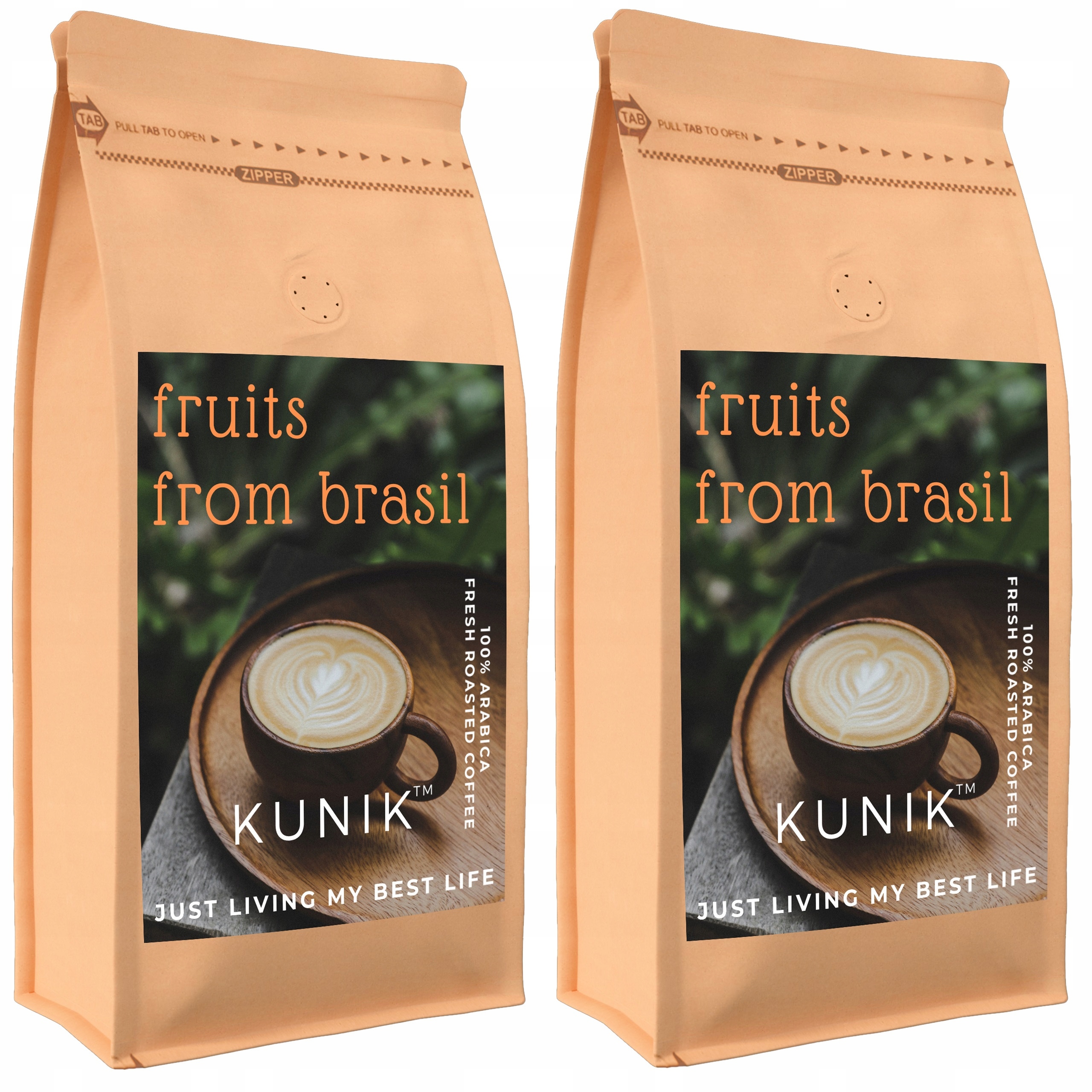 Káva zrnková 2 kg Čerstvě Pražená Arabica Kunik Fruits z Brazílie (2 x 1 kg)