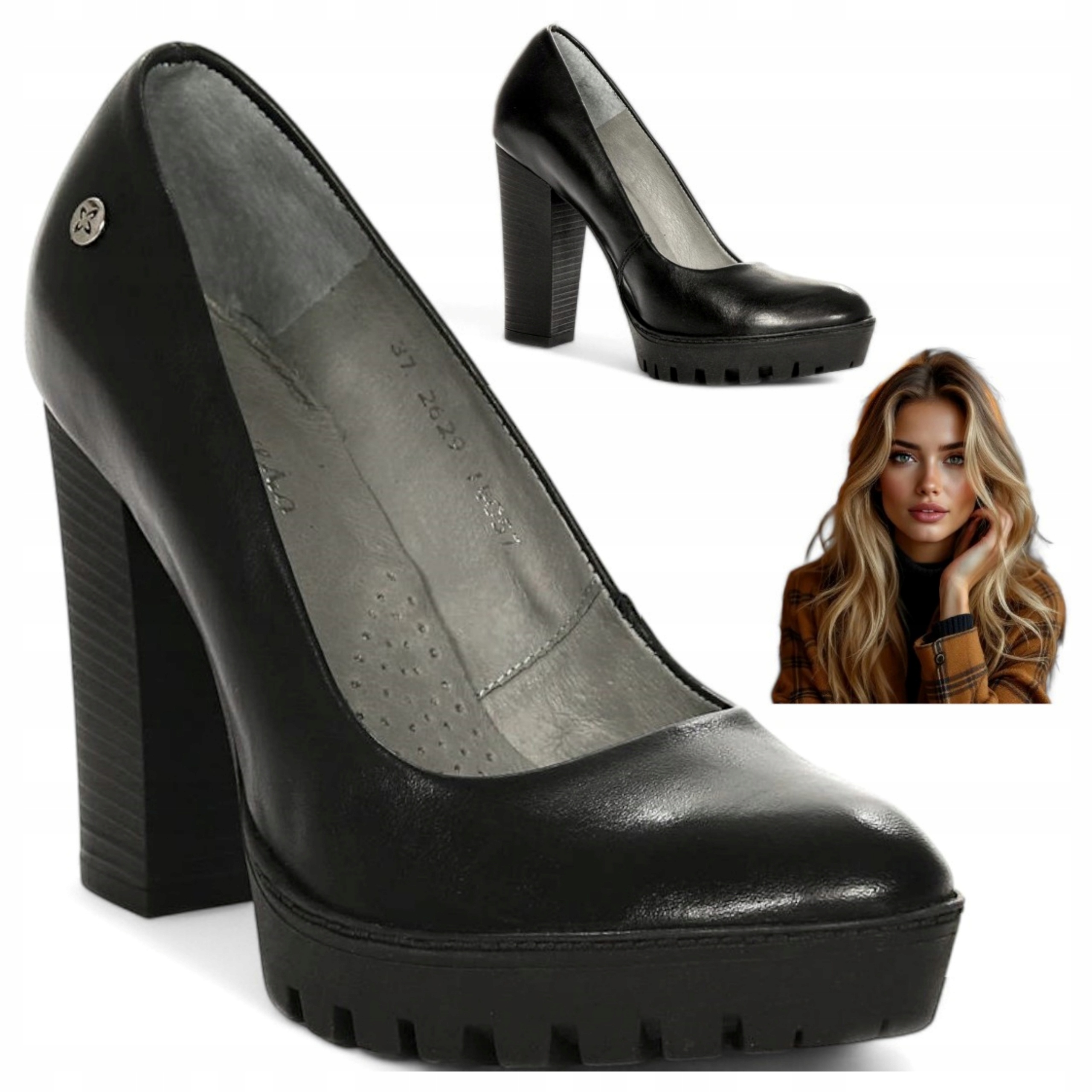 Maciejka Dámské lodičky 37 Nauralová Kůže na sloupku Černé Návštěvní Módní