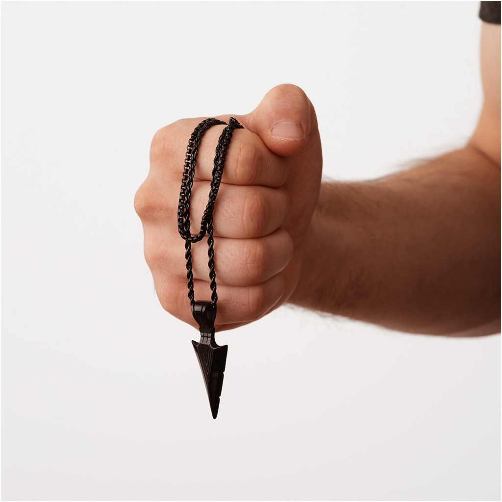 Naszyjnik męski ZAWIESZKA czarna GROT strzała PODWÓJNY stal 316l Kod producenta SZ0407