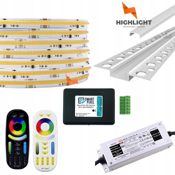 10m Sada Fasáda Led pásik Digitálny Cob Mono 11W 24V IP65+Strieborný profil