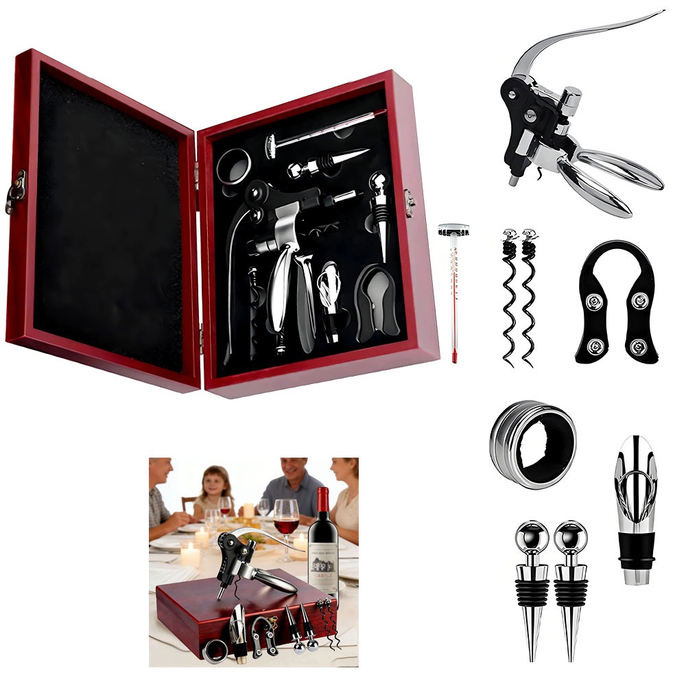 Set na víno Vývrtka otvírák na lahve Dávkovač Termometr Box