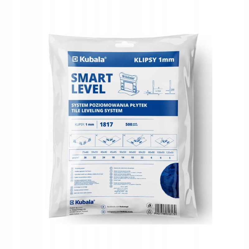 Klipsy Do Poziomowania Płytek Smart Level 1 mm opakowanie 500 szt. Kubala