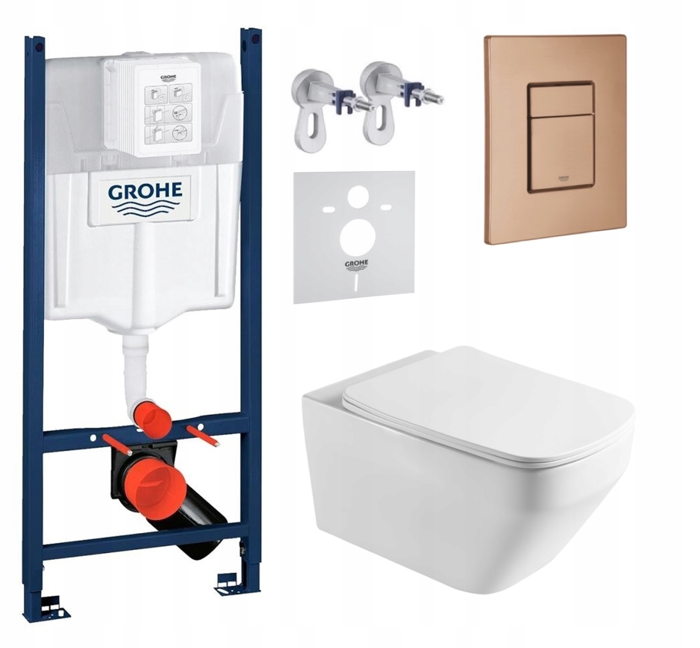 Sada Wc roštu Grohe Rapid s miskou Naron tlačidlom, brúsená meď