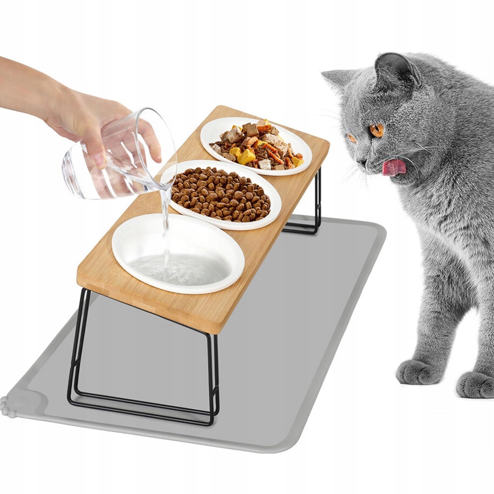 Levně Miska Pro Kočky Psa Tříkeramická Sada 3KS Na Stojanu Misky 3x300ml