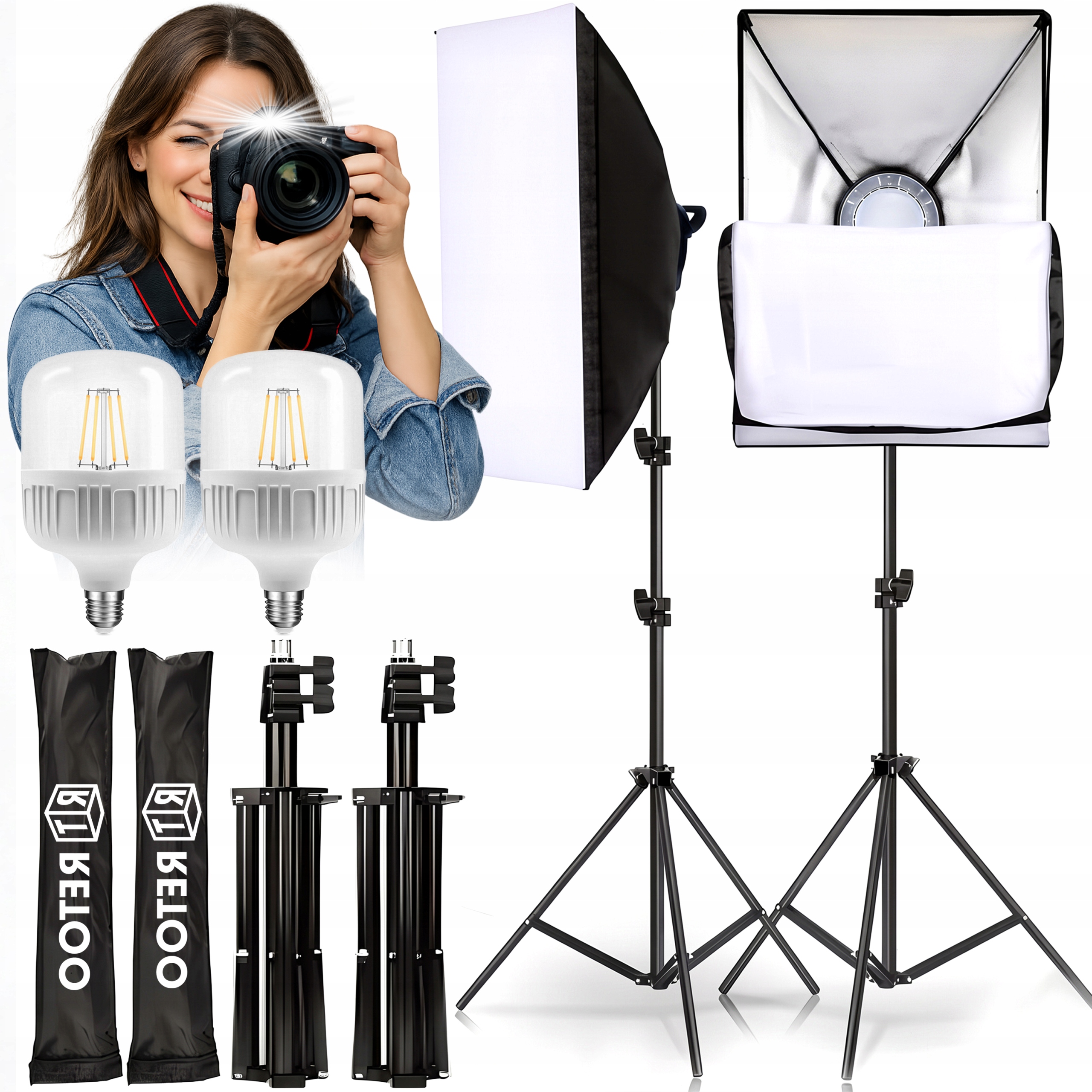 Fotografický Set 2X Fotografická Lampa Stativ Softbox 50X70 cm X2