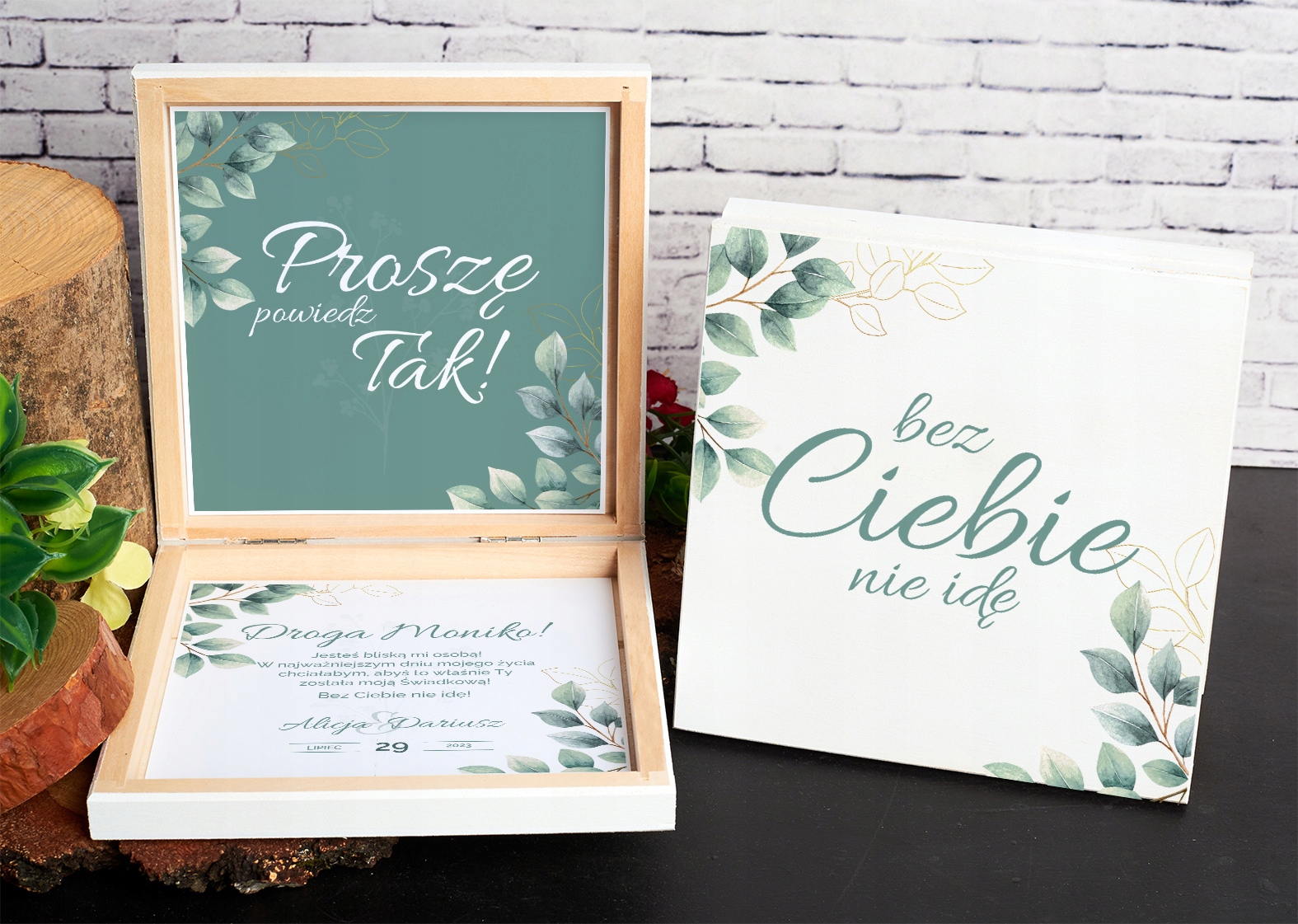 PUDEŁKO DREWNIANE Z PROŚBĄ DLA ŚWIADKA ŚWIADKOWEJ O ŚWIADKOWANIE ZIELONE Z2 Liczba sztuk 1 szt.