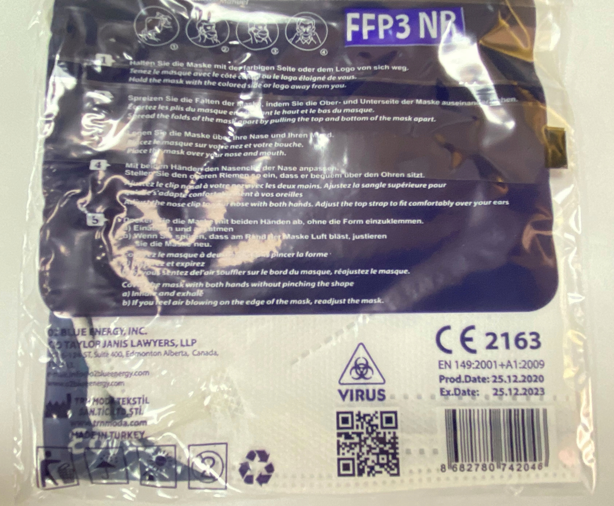 100 x MASECZKA FFP3 MASKA OCHRONNA FILTR 99% TRN Rodzaj przeciwpyłowa