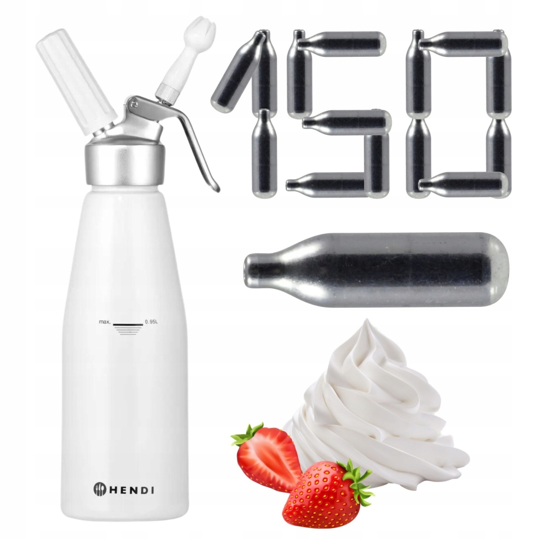 Profesionální sifonový dekorátor na šlehačku 1 l 150 nábojů N2O Hendi 58