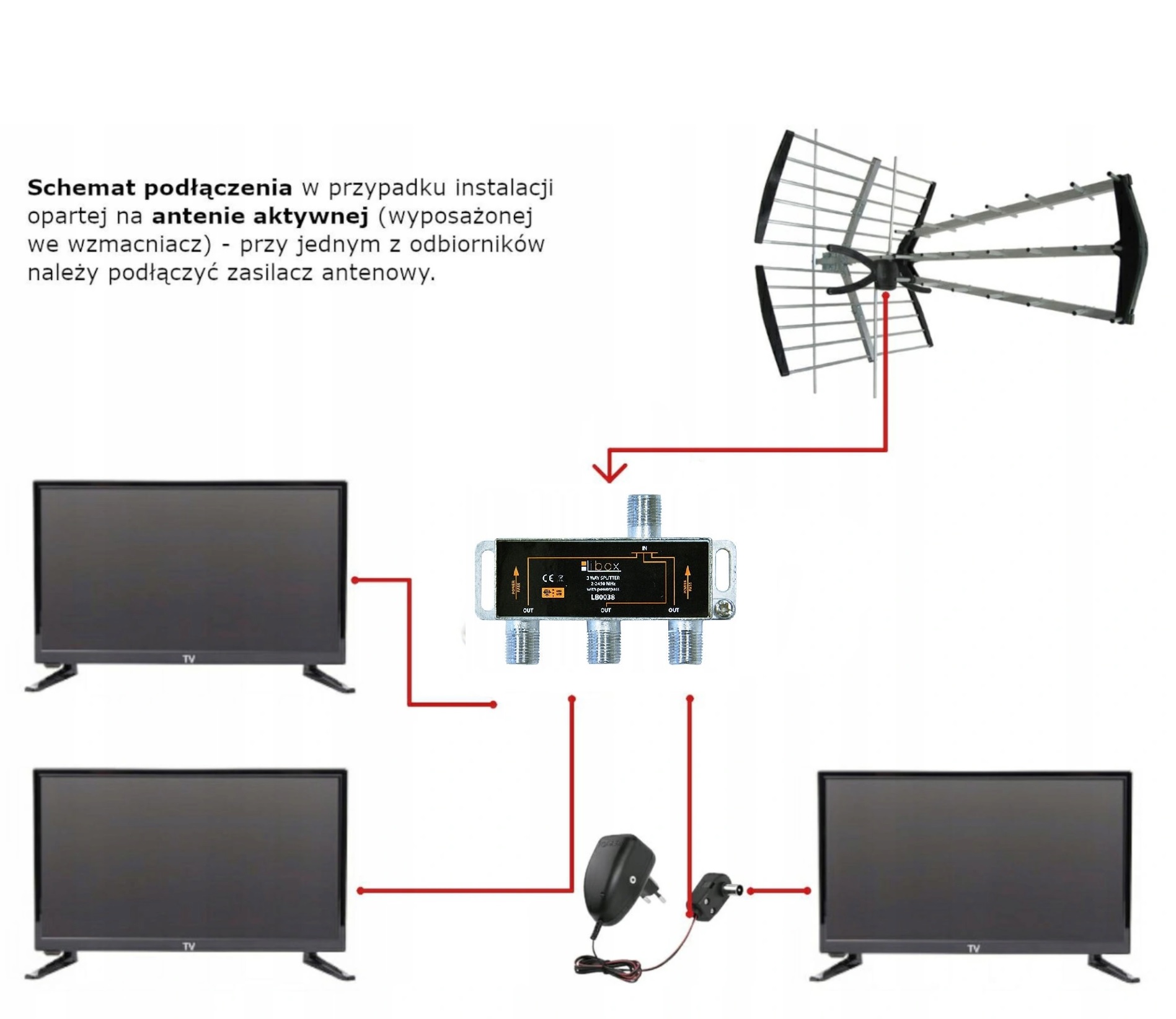 Rozdzielacz SPLITTER antenowy na 3 TV Rozgałęźnik Marka Inna