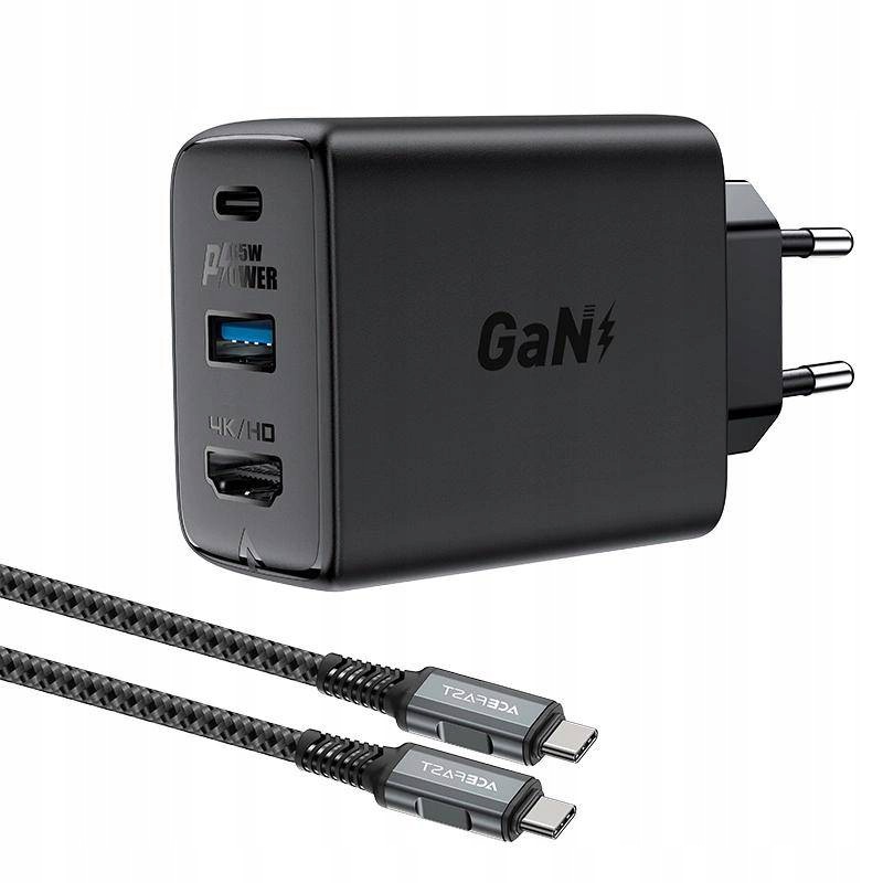 Acefast 2v1 síťová nabíječka GaN 65W Usb Typ C Usb, adaptér