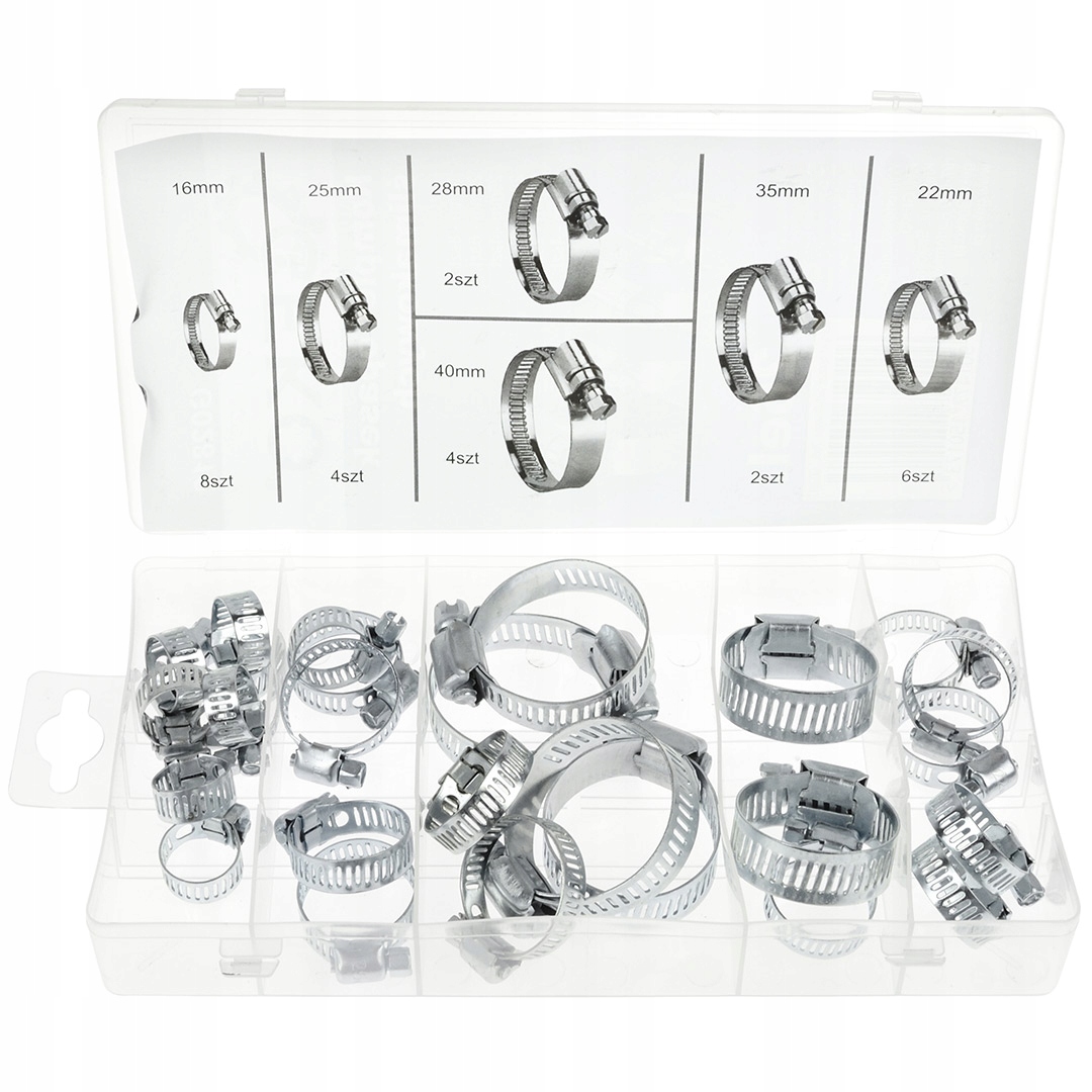 Zestaw 26 skręcanych opasek ślimakowych 16-40mm Geko G02812