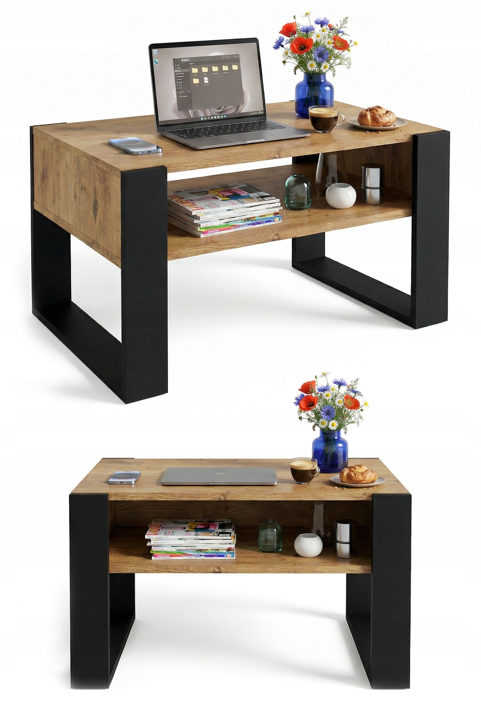 Konferenční stolek lavice stůl Karo loft retro obývací pokoj 92x53,6x45 Dub Lancelot