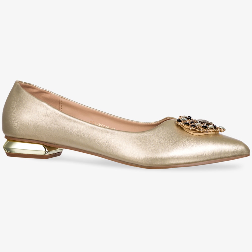 BALERINY DAMSKIE Z OZDOBĄ NA NISKIM OZDOBNYM OBCASIE SKÓRZANA WKŁADKA r 37 Oryginalne opakowanie producenta pudełko