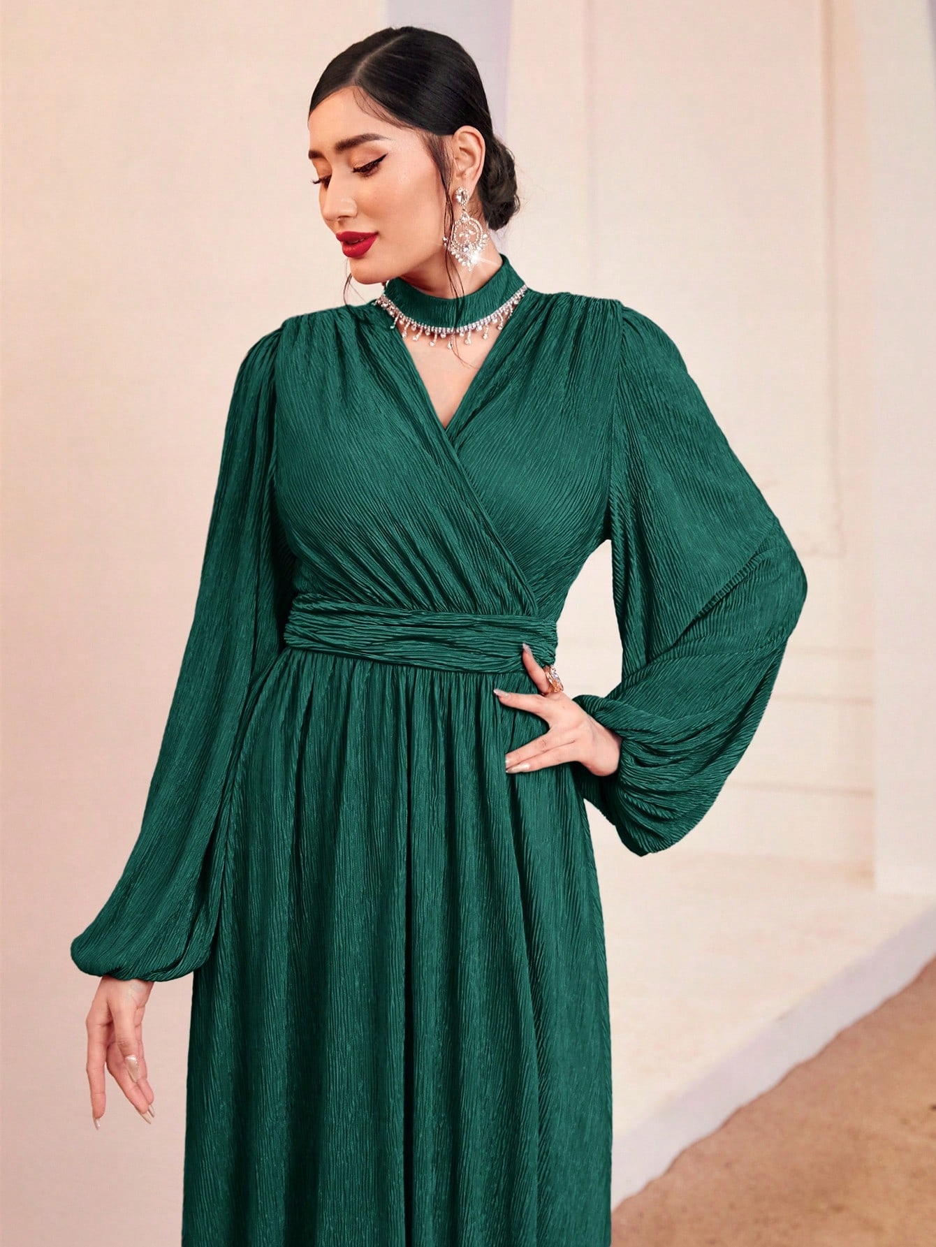 Šaty Večerní Maxi Rozkládací Lesklá Zelená Shein M 38