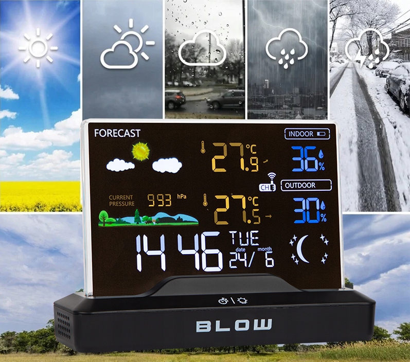 STACJA POGODY METEO BEZPRZEWODOWA POGODOWA TERMOMETR HIGROMETR BAROMETR LCD Marka Blow