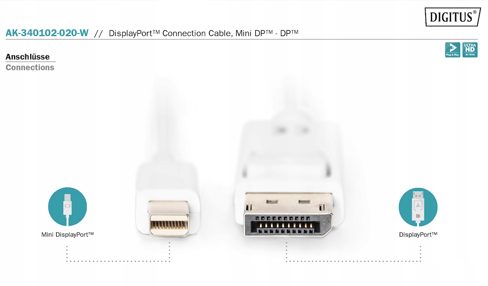 Kabel Mini DisplayPort - DisplayPort 4K 60Hz 2m Marka Assmann / Digitus