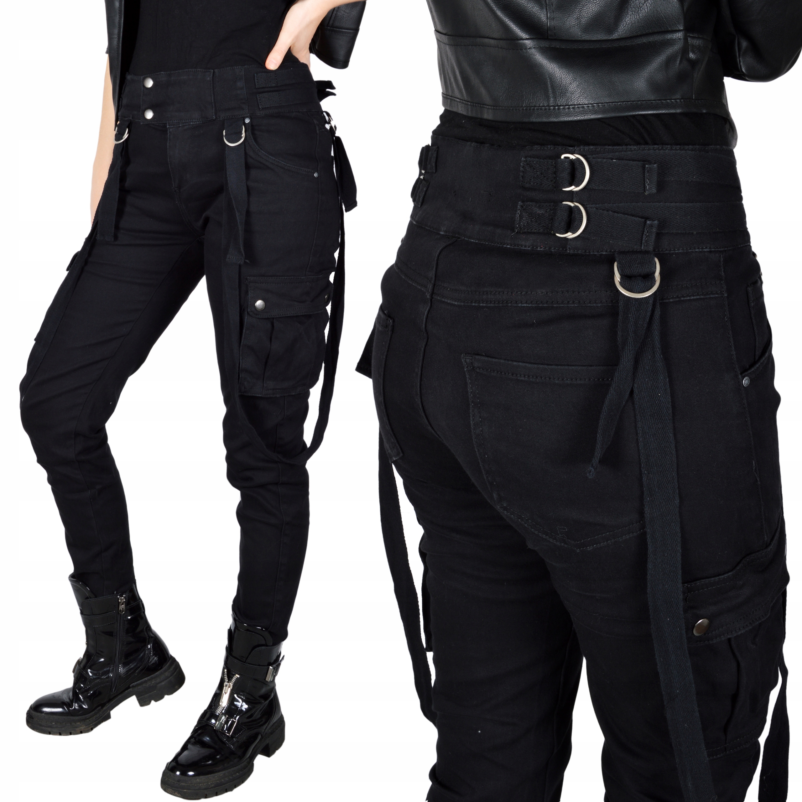 

Spodnie Jeansy Jeansowe Modelujące Bojówki Szelki#