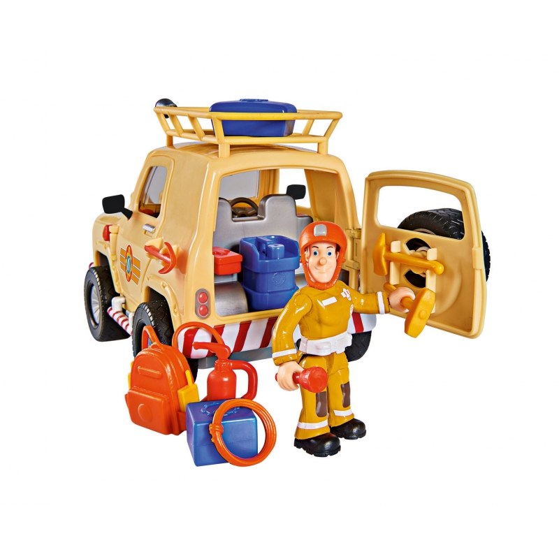 STRAŻAK SAM JEEP RATUNKOWY POJAZD TERENOWY OTWIERANE DRZWI FIGURKA + AKC ŚW Baterie 2 X 1,5V AAA/R03