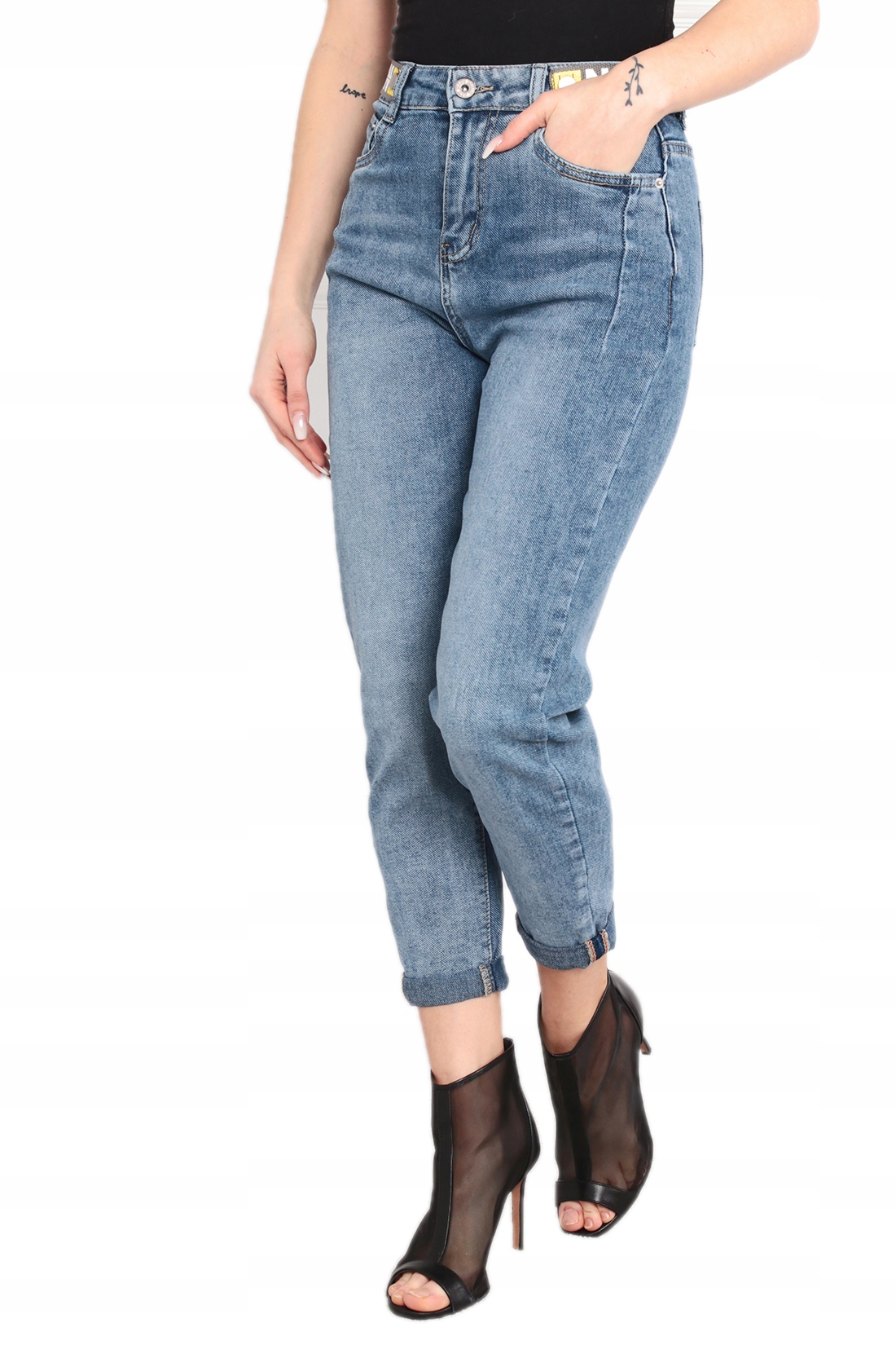 

Spodnie Jeansy Wysoki Stan Napis 7/8 36 S 2036