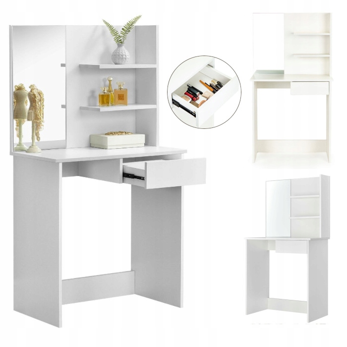 TOALETKA BIAŁA DAMSKA Z DUŻYM LUSTREM I PÓŁKAMI NA KOSMETYKI