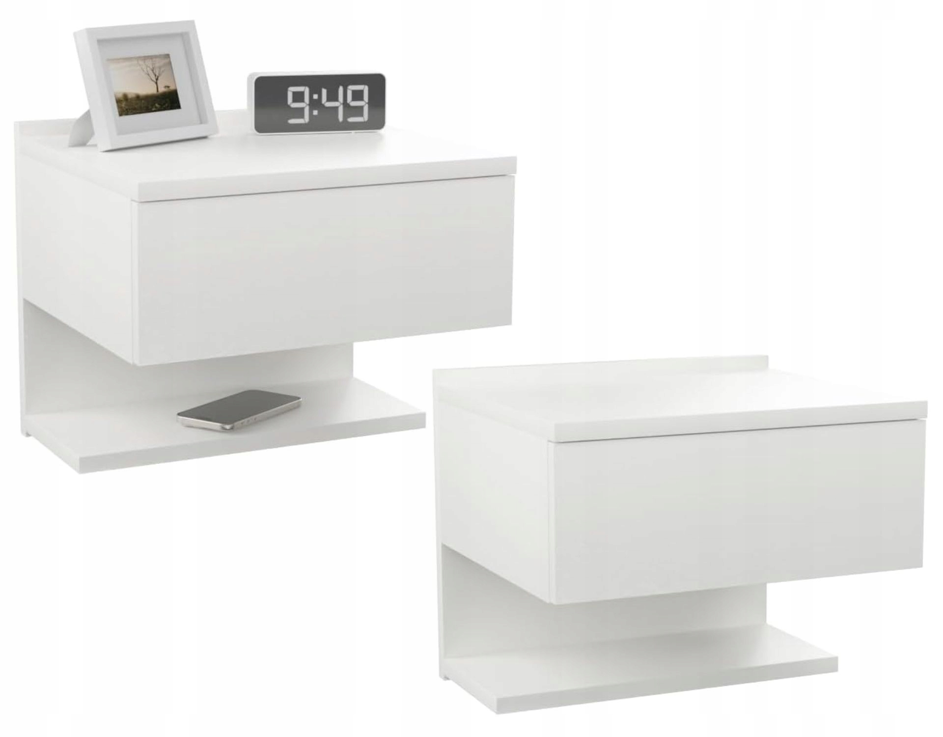 Sada 2 ks Závesných Nočných Stolíkov Bielych So Zásuvkou A Policou, Rozmer 35x32 CM