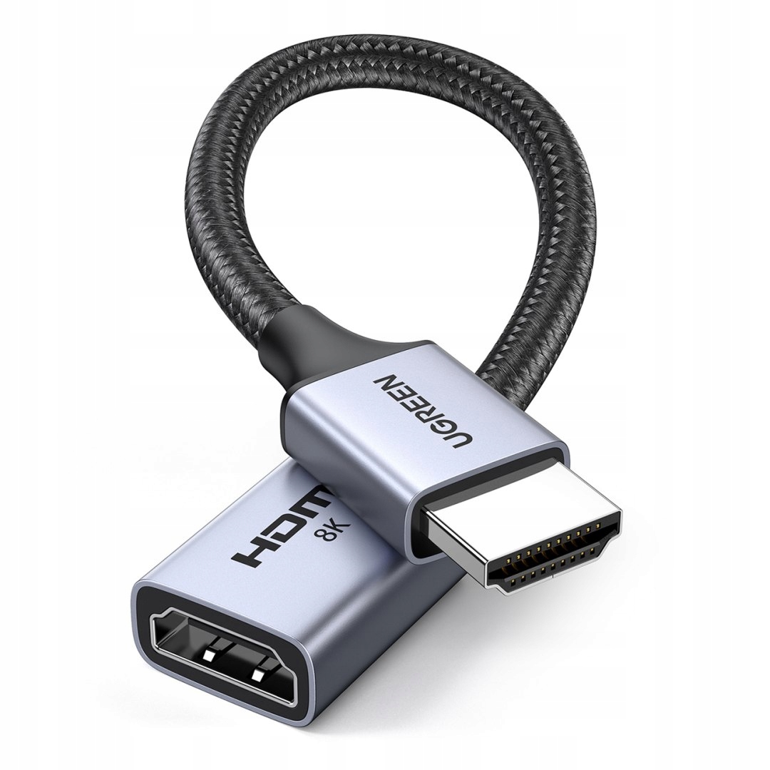 Kabel przedłużacz przewód Hdmi (męski) Hdmi (żeński) 8K 15cm szary